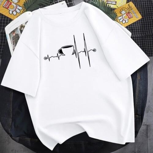 Heartbeat ECG T Shirts Women Cup Printed Short Sleeve Tshirts Womens T-Shirt Harajuku Graphic Clothing Womens Top Retro Tops