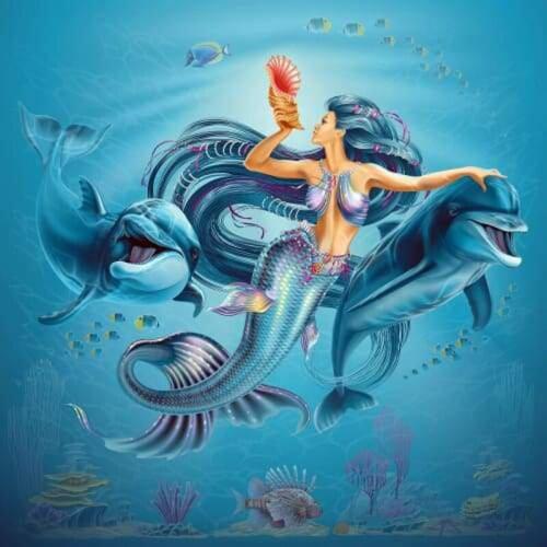 GLymg Mermaid And Dolphins Diy Diamond Embroidery Painting Diamond Craft Bright Rhinestones Embroidery Wall Arts Decor