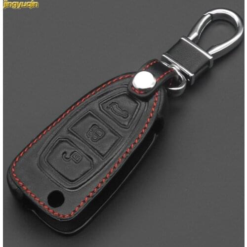 Jingyuqin 3 Buttons Leather Flip Folding Key Cover For Ford Mondeo Mk4 Focus 2 3 4 St Kuga Fiesta Fusion Ecosport 2012 2013 2014