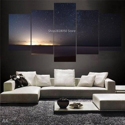 Sunrise Seacape Oil Paintings Printed Scenery Artwork Unframed Pictures 5 Panels Canvas Wall Art For Living Room Wall Decoration