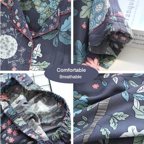 Summer Thin Cotton Pajamas Set Women Floral Printed Short Sleeve Two Pieces Home Suit Female Sleepwear Plus Size Casual Homewear