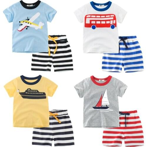 2021 Summer Boys' short sleeve set cotton short sleeve T-shirt + Shorts Set short sleeve home wear summer childrens sports suit