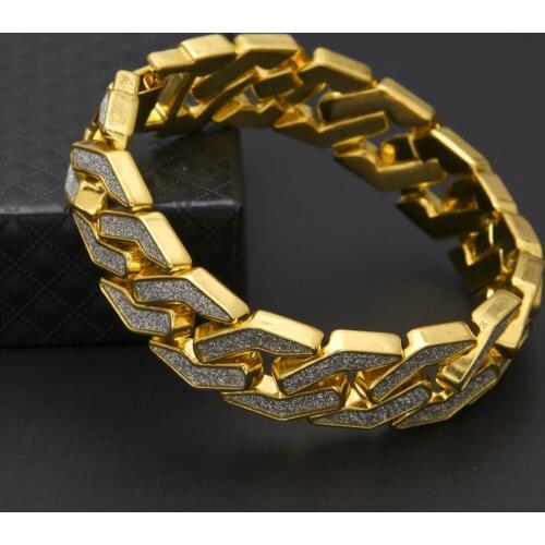 16mm Mens Sand Blast Bracelet Bangle Cuban Chain Link Iced Out Hip Hop Gold Silver Color Chains Bracelets Rapper Jewelry 8.5"