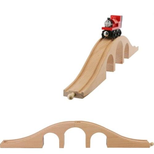 Wooden Train Track Set Wood Rail Three Hole Bridge Blocks Accessories Early Educational Puzzle Toys for Children