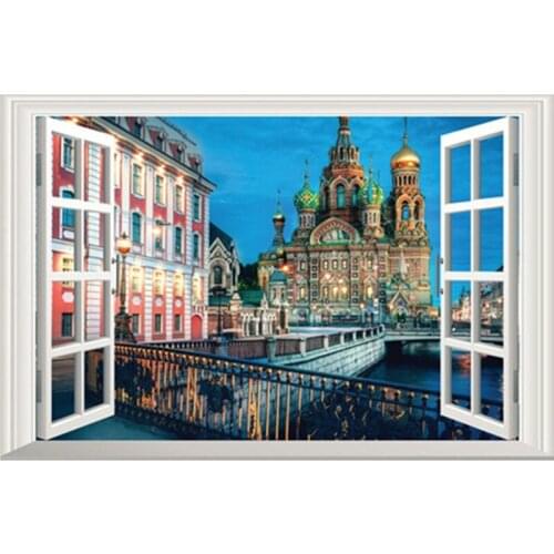 Russian style mural occident city view 3d fake window vinyl wall stickers home decoration landscape poster wallpaper 60*40cm