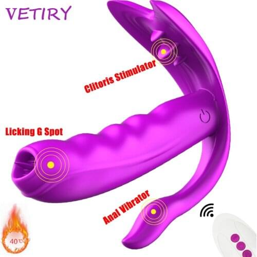Wearable Dildo Vibrator Remote Control Vagina Tongue Licking Heating Vibrator Clitoris Stimulator Anal Massage Sex Toy for Women