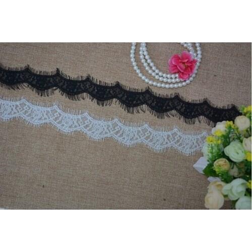 New 2015 Brand New 30m/Lot 4.5cm Wide Black/White Handmade DIY Decorative Eyelash Lace Trim DIY Sewing Applique Free Shipping