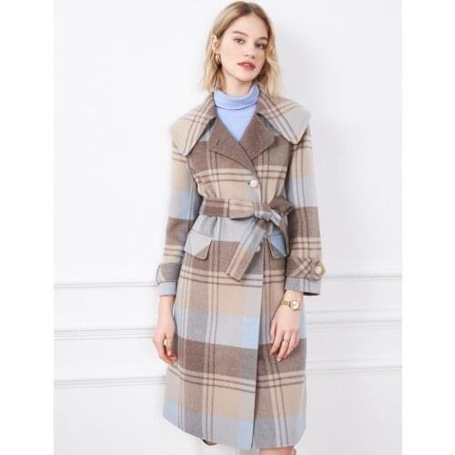 Poetry Womens Clothing 2021 Winter New Generous Collar Plaid Double Faced Medium Length Wool Overcoat for Women