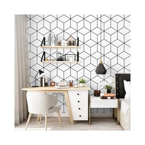 PAYSOTA Nordic Style Wallpaper TV Background Black And White Lattice Geometric Pattern Bedroom Lliving Room Modern Simple