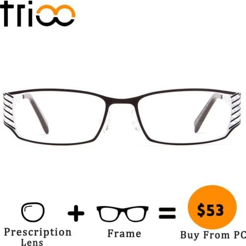 TRIOO Grey Square Diopter Glasses for Men Transparent Metal Frame Spectacles Professional Prescription Lens Eyeglasses Diopter