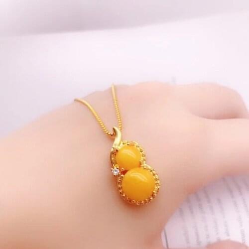 OMHXFC Wholesale YM313 European Fashion Fine Woman Girl Party Birthday Wedding Gift Calabash AAA Zircon 24KT Gold Pendant Charm