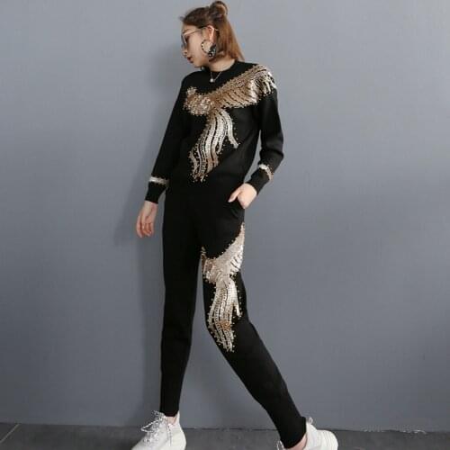 Autumn Winter Sequin 2 Piece Set Women Tracksuit Long Sleeve Top Pants Suit Streetwear Sparkly Matching Sets Club Outfits