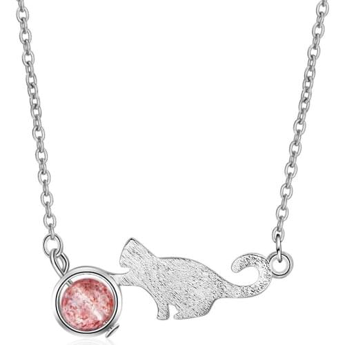 Trendy Moonstone Cat Necklaces & Pendants For Women Creative Clavicle Chain Choker Necklace Jewelry