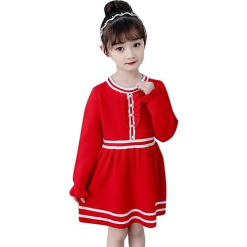 Dress Girl Solid Color Girls Knitted Dress Kids Casual Style Kid Sweater Dress Spring Autumn Clothes For Girls