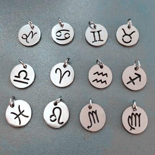 Fnixtar 12mm Stainless Steel Twelve Zodiac Metal Charms Pendants For Women DIY 12 Signs Constellation Mini Charms 12pcs/lot