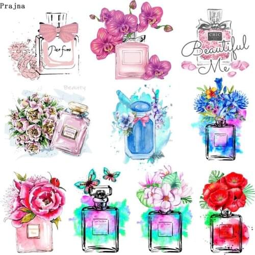 Prajna Perfume Bottle Iron On Patches DIY Rose Flower Patches Thermo Stickers On Clothes Iron On Transfer Patches For Clothing