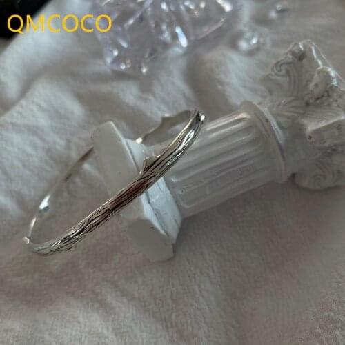 QMCOCO 925 Silver 2021 New Style Bangles Vintage Punk Opening Adjustable Geometry Trend Simple INS Man Woman Hand accessories