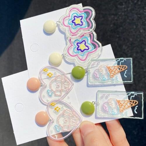 1Pair Colorful Acrylic Ice Cream Flowers Pattern Drop Earrings for Women Girls Cute Sweet Dangle Earring Fashion Jewelry Gifts