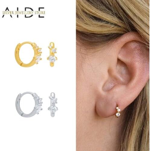 AIDE Fashion Round Hoop Earrings For Women Minimalism Zircon 925 Sterling Silver Pierced Huggie Earings Fine Jewelry kolczyki