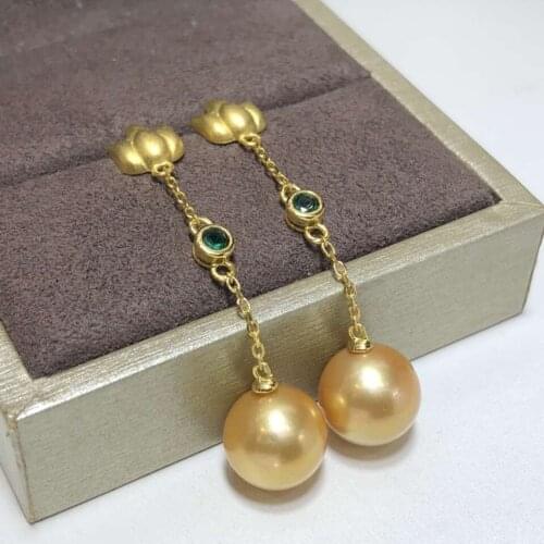 D101 Pure 925 Sterling Silver Fine Jewelry Edison Golden 9-10mm Round Pearl Dangle Earrings for Women Fine Pearl Earrings