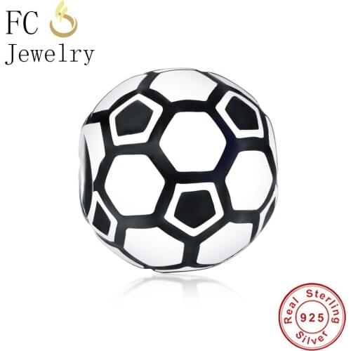 FC Jewelry Fit Original Brand Charm Bracelet 925 Sterling Silver Black Soccer Ball Football Bead Women Kids Making Berloque