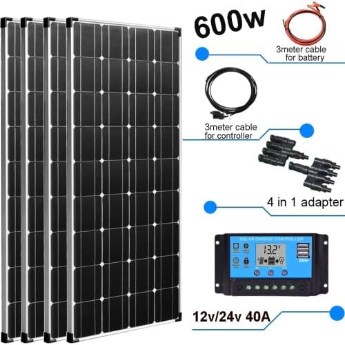 Solar panel 12v 600w 300w solar charger controller 40A Photovoltaic kit for battery car boat caravan camper with Aluminum frame