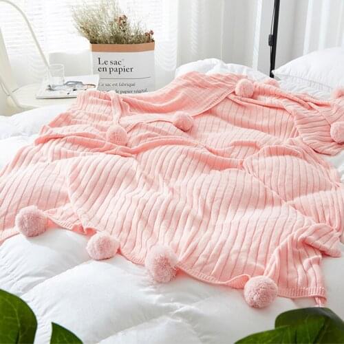 Super Soft Quilted Cotton Blanket For Beds Solid Striped Throw Car Sofa Cover Bedspread Winter Warm Ball Decor Blankets Blanket