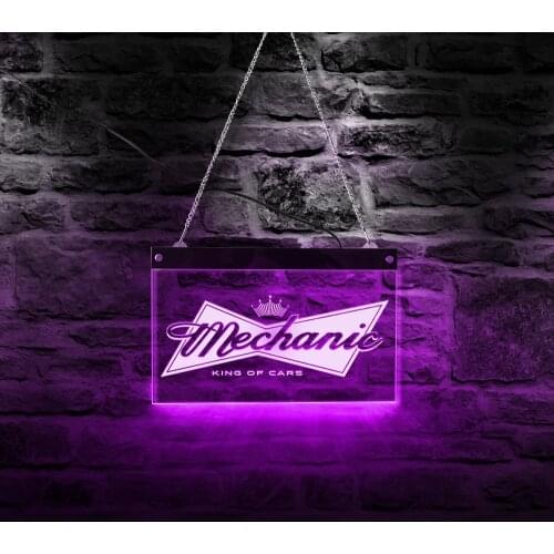 Mechanic Repair Store Car Service Business LED Wall Sign Acrylic LED Neon Sign Board King Of Cars Colors Changing USB Led Light