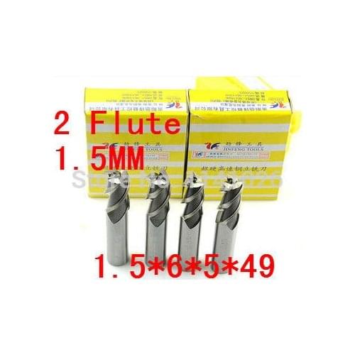 High Quality 10pcs End Mill 1.5mm Two 2 Flute HSS & Aluminium End Mill Cutter CNC Bit, Milling tools,1.5*6*5*49