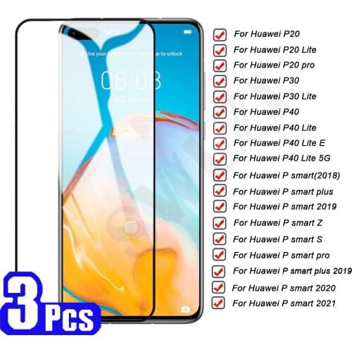 3-5Pcs tempered glass for Huawei P40 lite E P30 P smart Z S 2021 2020 plus 2019 P20 pro protective phone screen protector film