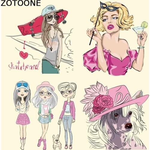 ZOTOONE Beauty Girl Patches Iron on Heat Transfer Patches for Kids Clothing Cute Dog DIY Stripes Applique T-shirt Custom Sticker