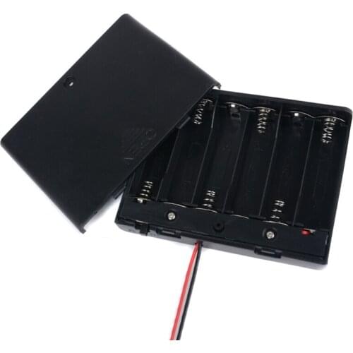 1pc Black Batteries Case Plastic+Metal Battery Holder Storage Box ON/OFF Switch with Cap Wire For 6xAA 1.5V Battery New