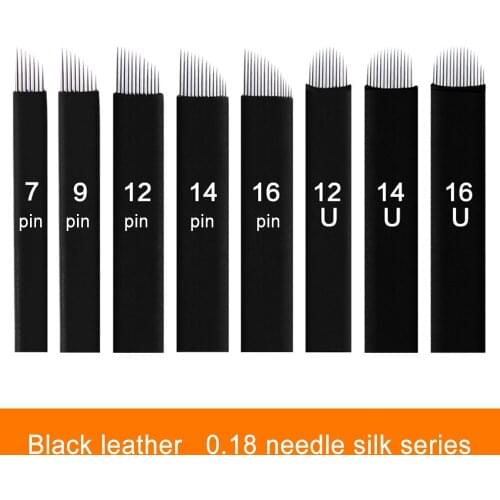100pcs Tattoo Needles Microblading 0.18mm curved blade 7pin-21pin 12U-21U shape Black Permanent makeup eyebrow lip manual pen