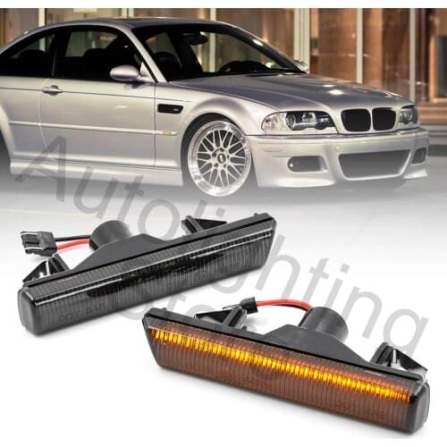 2pc LED Side Marker Flash Lamps Turn Signal Indicator Blinkers Light For 01-06 BMW E46 M3 Coupe/Convertible 95-01 E38 Smoke Len
