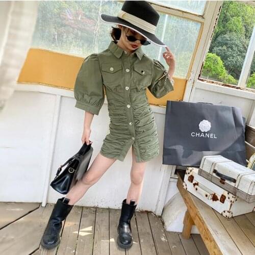 2021 Korean style girls draped dress fashion summer cotton girls dresses 6-12 years B120