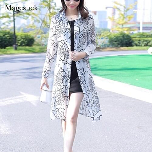 2021Women Long Sleeve Shirts Plus Size Medium Long Sunscreen Clothing Chiffon Suit Cardigan Shawl Slim Tops Women Shirts 3554 50