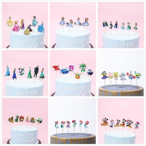 24Pcs/pack Decorate Birthday Party Cake Topper With Sticks Kids Favors Sofia Frozen Unicorn Theme Baby Shower Cupcake Topper Set