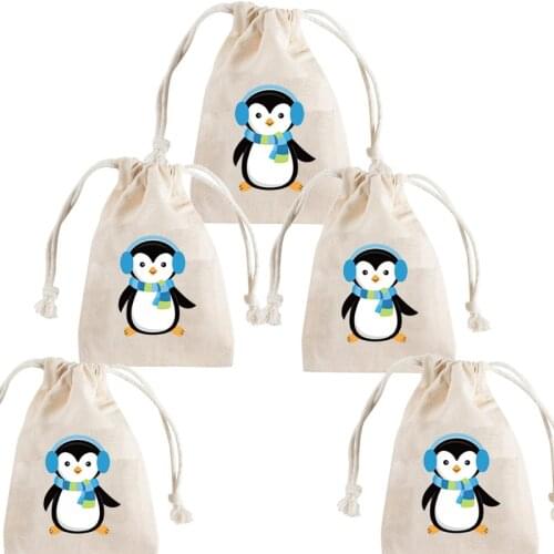 5pcs Penguin Treat Goodie Candy Gift Bag Baby Shower wonderland Animal polar plunge party Winter Theme Birthday Decoration Favor