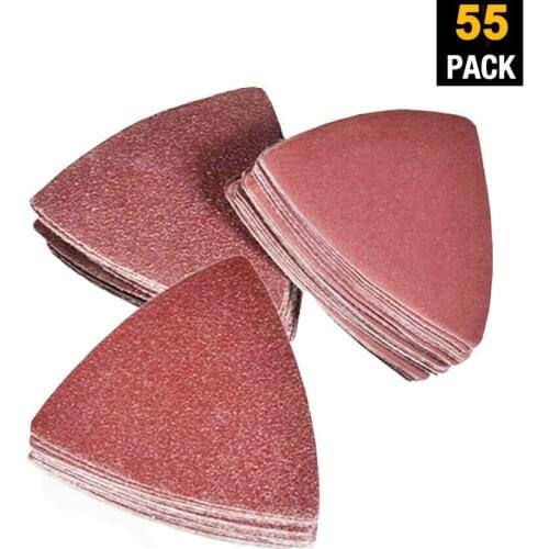 55 PCS Triangle Sanding Pads 3-1/8" Hook and Loop Sandpaper Assorted Grits