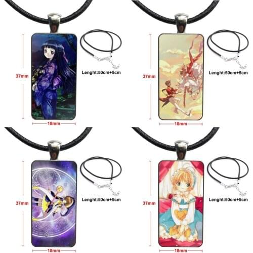 Cardcaptor Sakura Vintage Jewelry Steel Plated With Glass Cabochon Choker Long Pendant Rectangle Necklace For Unisex