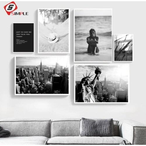 Black White Canvas Painting World City Landscape New York Poster Surf Beach Girl Prints Nordic Style Wall Art Picture Home Decor