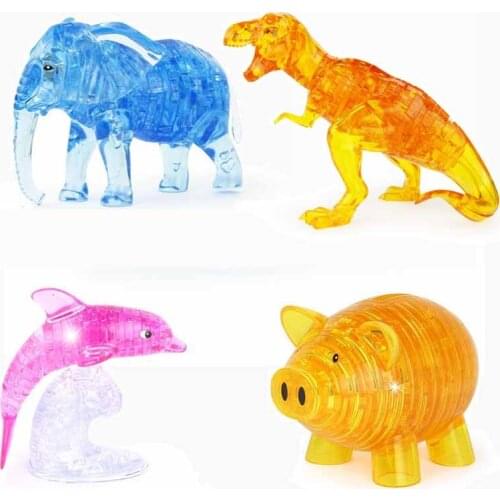 DIY Crystal Elephant Dolphin Treasure Chest Pig Dinosaur 3D Puzzle Jigsaw For Kid Intellectual Assembled Puzzles Toy Gift