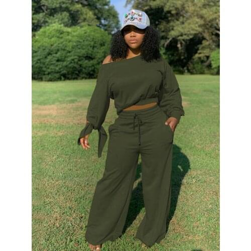 DPSDE 2020 spring women new street style sets long sleeve round neck top elastic long pants pure color two piece sets