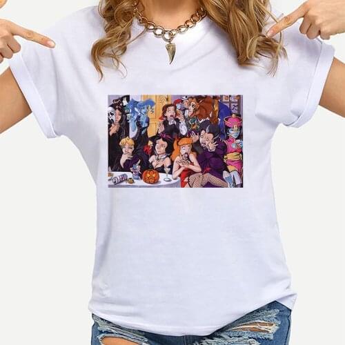 Disney Princesses Snow White Cinderella Aurora Jasmine Halloween Pparty Print T shirt Women Harajuku Cartoon Casual Tops Tee