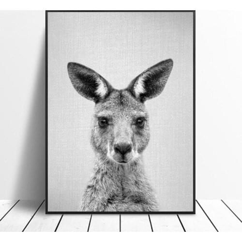 Black White Kangaroo Canvas Painting Art Print Poster Picture Wall Modern Minimalist Bedroom Living Room Decoration
