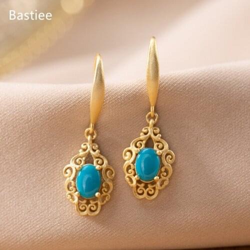 Bastiee Korean Earrings Earrings Silver 925 Jewelry For Women Jade Golden Plated Long Earrings Vintage