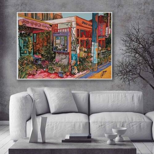 Minimalist Abstract Colorful Shop Street Wall Art Canvas Painting Nordic Posters and Prints Wall Pictures for Living Home Decor