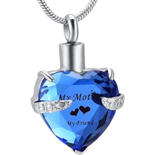 My Mother My Friend Big Heart Crystal Inlay Urn Pendant Stainless Steel Cremation Ashes Urn Necklace for Ashes