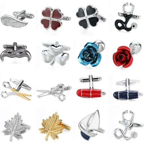DY The new high quality luxury brand color design scissors Apple Rose Clover Cufflinks fashion men French shirt Cufflinks