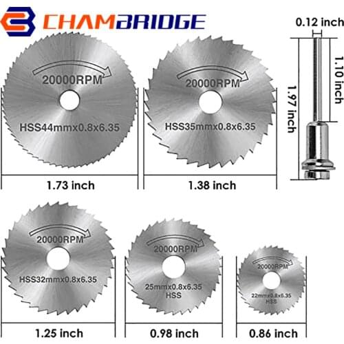 6PCS Kit Metal HSS Circular Saw Blade Wood Cutting Disc for Dremel Rotary Tool Wood Carving Cutting Disc Power Tool Set